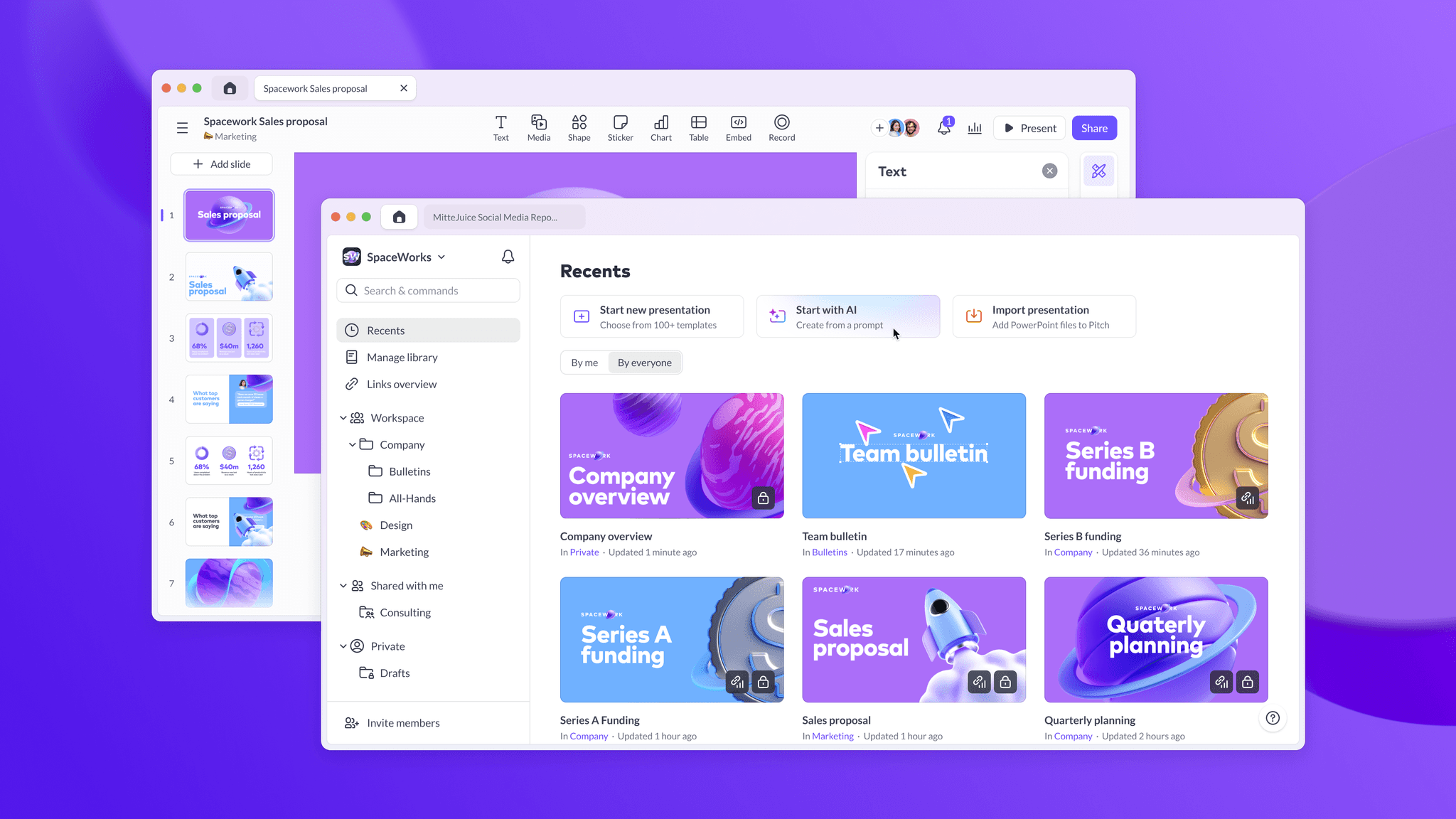 Pitch presentation editor with Sales Proposal slide